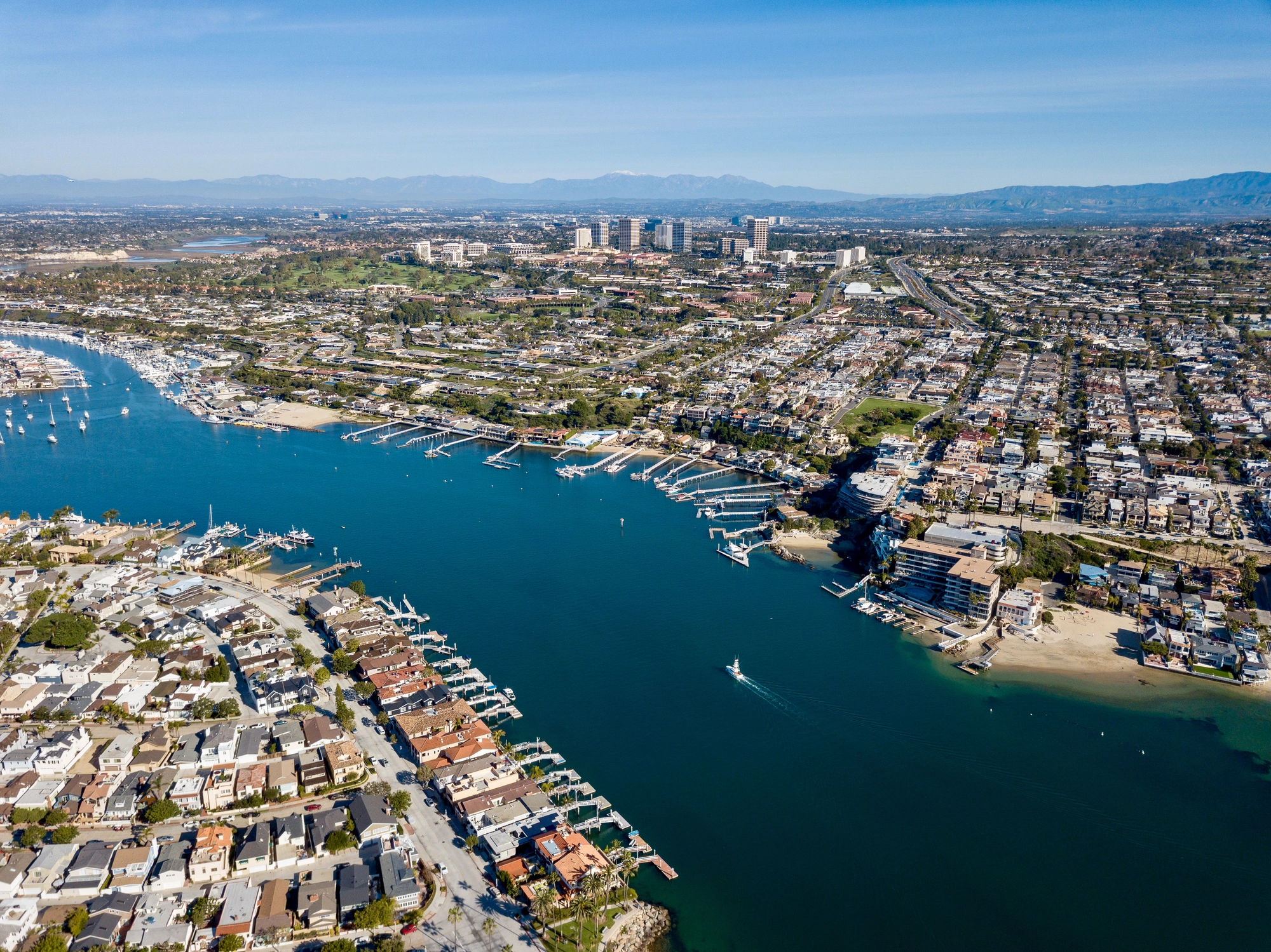 Aerial view of Newport Beach luxury coastal homes and real estate